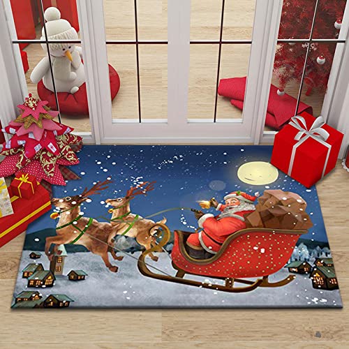 RFFLUX Weihnachts Fußmatte Innen und Außen 50x80 cm Rentier Weihnachtsmann Türmatte rutschfest Waschbar Türvorleger Weich Fussmatte Wohnzimmer Schlafzimmer Weihnachts Teppich für Home Deko von RFFLUX