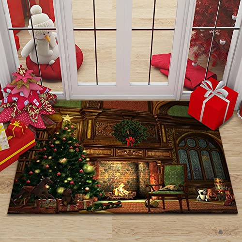 RFFLUX Weihnachts Fußmatte Innen und Außen 50x80 cm Retro Kamin Türmatte rutschfest Waschbar Türvorleger Weich Fussmatte Wohnzimmer Schlafzimmer Weihnachts Teppich für Home Deko von RFFLUX