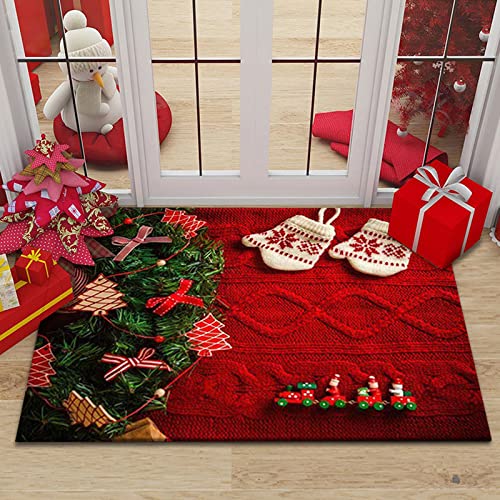 RFFLUX Weihnachts Fußmatte Innen und Außen 50x80 cm Weihnachten rot Türmatte rutschfest Waschbar Türvorleger Weich Fussmatte Wohnzimmer Schlafzimmer Weihnachts Teppich für Home Deko von RFFLUX