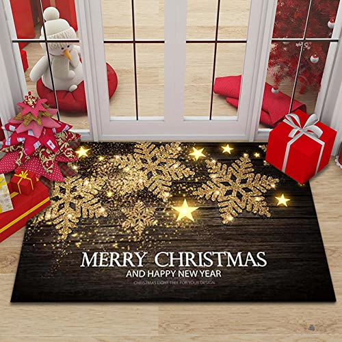 RFFLUX Weihnachts Fußmatte Innen und Außen 50x80 cm golden Schneeflocken Türmatte rutschfest Waschbar Türvorleger Weich Fussmatte Wohnzimmer Schlafzimmer Weihnachts Teppich für Home Deko von RFFLUX