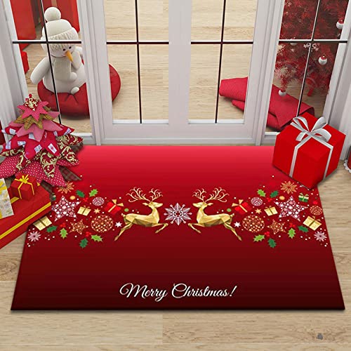 RFFLUX Weihnachts Fußmatte Innen und Außen 60x90 cm golden elch Türmatte rutschfest Waschbar Türvorleger Weich Fussmatte Wohnzimmer Schlafzimmer Weihnachts Teppich für Home Deko von RFFLUX