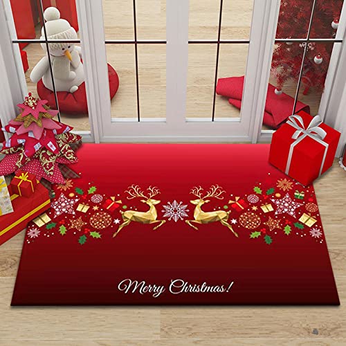 RFFLUX Weihnachts Fußmatte Innen und Außen 80x120 cm golden elch Türmatte rutschfest Waschbar Türvorleger Weich Fussmatte Wohnzimmer Schlafzimmer Weihnachts Teppich für Home Deko von RFFLUX