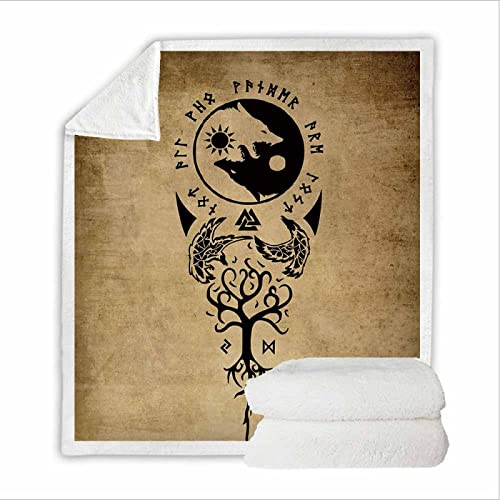RFFLUX Wikinger Kuscheldecke 150x200cm Warmer Winter Weich Nordisch Mythologie Wikinger Decke Microfaser Sherpa Wohndecke Flauschige Couchdecke für Erwachsene Weihnachten Geschenk Blanket von RFFLUX
