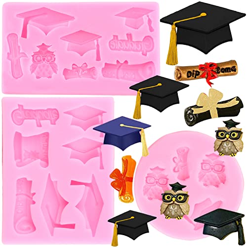 RFGHAC 3 Stück Abschluss Silikonform Doktorhut Silikonformen Diplom Scroll Graduate Fondant Form Zertifikat Süßigkeiten Formen Doktorhut Schokoladenform für Cupcake Kuchen Dekoration von RFGHAC