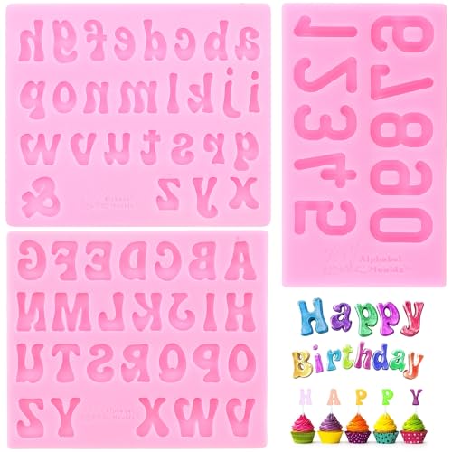 RFGHAC 3 Stück Buchstabenformen Großbuchstaben Kleinbuchstaben Alphabet Zahl Silikon Fondant Form für Zucker Kuchen Dekorieren Cupcake Topper Süßigkeiten Schokolade Gummipaste Polymer Clay von RFGHAC