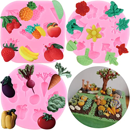 RFGHAC 3 Stück Obst Gemüse Silikonformen Blatt Fondant Form für Kuchen Cupcake Topper Dekoration Schokolade Süßigkeiten Ton Gummipaste von RFGHAC