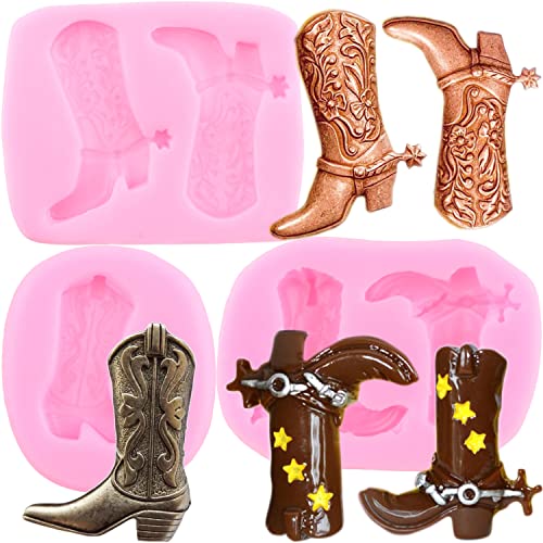 RFGHAC 3D Boot Silikonformen Cowboystiefel Fondant Form für Kuchen Dekorieren Cupcake Topper Süßigkeiten Polymer Clay Schokolade Gummipaste 3er Set von RFGHAC