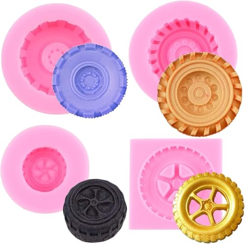 RFGHAC 3D Runde Reifen Fondant Form LKW Rad Silikonform für Kuchen Dekoration Cupcake Topper Schokolade Süßigkeiten Polymer Clay Gummipaste Set von 4 RFGHAC 3D Runde Reifen Fondant Form LKW Rad Silikonform für Kuchen Dekoration Cupcake Topper Schokolade Süßigkeiten Polymer Clay Gummipaste Set von 4 von RFGHAC