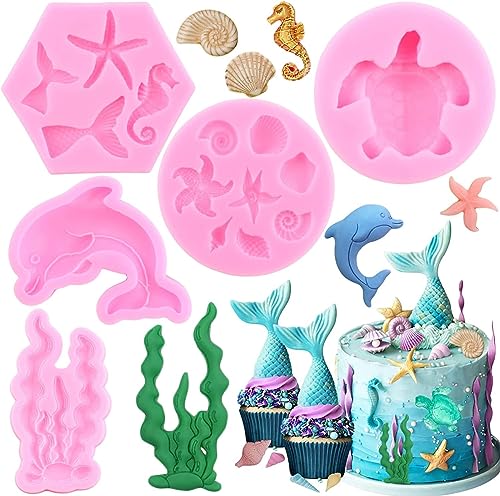 RFGHAC 5 Stück Meeresschildkröte Silikonformen Muschel Seetang Seestern Fondant Form Delfin Schokolade Süßigkeiten Formen für Kuchen Dekorieren Cupcake Topper Polymer Clay Gummipaste RFGHAC 5 Stück Meeresschildkröte Silikonformen Muschel Seetang Seestern Fondant Form Delfin Schokolade Süßigkeiten Formen für Kuchen Dekorieren Cupcake Topper Polymer Clay Gummipaste von RFGHAC