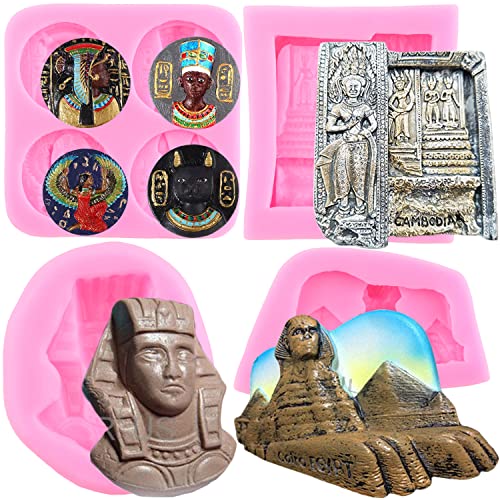 RFGHAC Antike Ägypten Münzen inspirierte Schokolade Süßigkeiten Silikonform Pharao Mama Fondant Form Ägypten Sphinx Form Kuchen Dekoration Cupcake Topper Kaugummi Paste 4 Stück, ZB194CK von RFGHAC