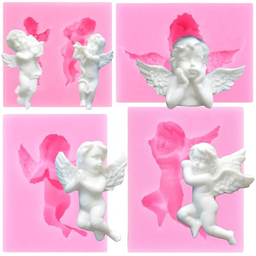 RFGHAC Baby Angel Silikon-Fondantformen für Zucker, Kuchen, Dekoration, Cupcake-Topper, Süßigkeiten, Schokolade, Gummipaste, Polymerton, 4 Stück von RFGHAC