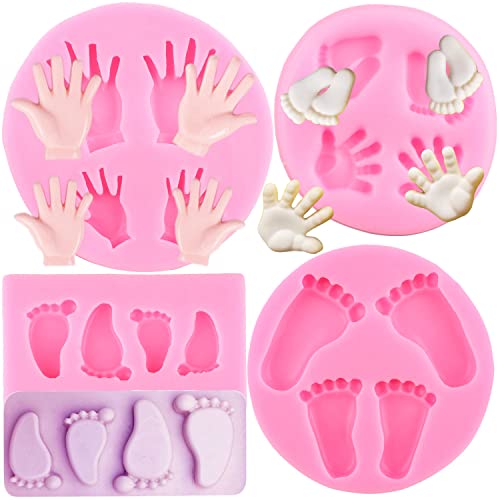 RFGHAC Baby Silikon Fondant Formen Baby Fuß Fondant Form Baby Hand Silikonformen für Baby Shower Kuchen Dekoration Cupcake Topper Candy Polymer Clay Schokolade Gummipaste 4 Stück von RFGHAC