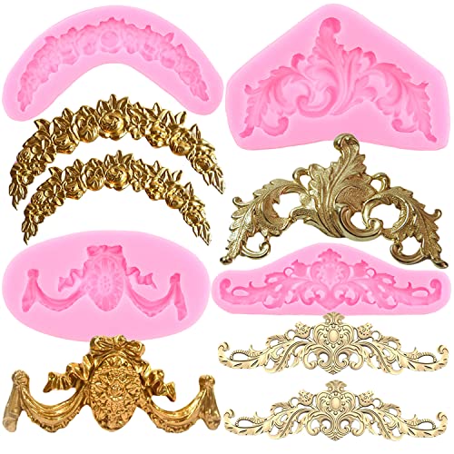 RFGHAC Barock Fondant Formen Curlicues Scroll Lace Silikonform Filigrane Form für Sculpted Flower Cake Border Dekoration Cupcake Topper Polymer Clay Candy Chocolate Gum Paste 4 Stück von RFGHAC