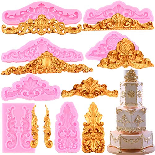 RFGHAC Barock Stil Curlicues Scroll Spitze Fondant Silikonformen Spitzenbordüre Süßigkeitenform für Cupcake Topper Kuchen Dekorieren Polymer Clay Schokolade Gummi Paste Set von 7 von RFGHAC
