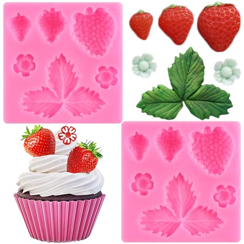 RFGHAC Erdbeer-Silikonform Erdbeerblumenblätter Fondantformen für Obstkuchendekoration Cupcake Topper Polymer Clay Candy Chocolate Gum Paste 2 Stück, ZB152CK RFGHAC Erdbeer-Silikonform Erdbeerblumenblätter Fondantformen für Obstkuchendekoration Cupcake Topper Polymer Clay Candy Chocolate Gum Paste 2 Stück, ZB152CK von RFGHAC