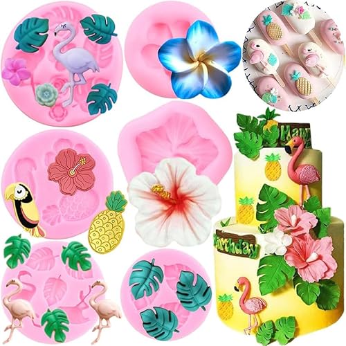 RFGHAC Flamingo Tropische Blatt Silikonform Plumeria Hibiskus Blume Fondant Formen Vögel Ananas Schokoladenformen für Cupcake Kuchen Topper Dekorieren Candy Gum Paste 6 Stück RFGHAC Flamingo Tropische Blatt Silikonform Plumeria Hibiskus Blume Fondant Formen Vögel Ananas Schokoladenformen für Cupcake Kuchen Topper Dekorieren Candy Gum Paste 6 Stück von RFGHAC