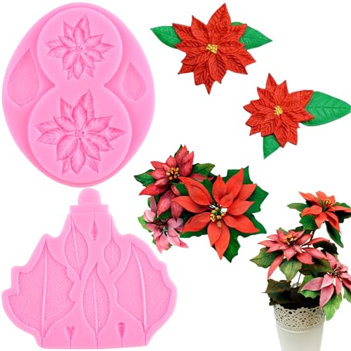 RFGHAC Flower Pro Weihnachtsstern Silikonform Weihnachtsstern Veiner Fondant Form Weihnachtsstern Blume Blätter Süßigkeitenform für Zucker Kuchen Dekorieren Cupcake Schokolade Gummipaste Polymer Clay von RFGHAC