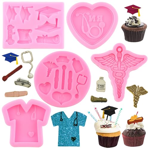 RFGHAC Fondantformen für Krankenschwestern, Doktoren, Doktor, medizinische Silikonform für Kuchendekoration, Cupcake-Topper, Süßigkeiten, Schokolade, Gummipaste, Polymerton, 5 Stück von RFGHAC