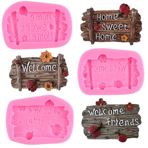RFGHAC Garten Holzschild Silikonform Willkommen Brief Schild Fondant Form für Zucker Kuchen Dekorieren Cupcake Topper Polymer Clay Candy Chocolate Gum Paste Set von 3, ZB152CK von RFGHAC