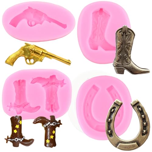 RFGHAC Hufeisen Huf Silikonform Cowboy Boot Fondant Formen Pistole Handfeuerwaffe Süßigkeitenform für Zucker Kuchen Dekorieren Cupcake Topper Schokolade Gummipaste Polymer Clay 4 Stück RFGHAC Hufeisen Huf Silikonform Cowboy Boot Fondant Formen Pistole Handfeuerwaffe Süßigkeitenform für Zucker Kuchen Dekorieren Cupcake Topper Schokolade Gummipaste Polymer Clay 4 Stück von RFGHAC