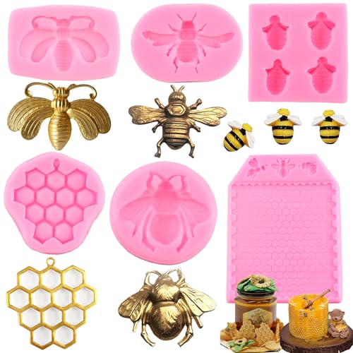 RFGHAC Hummel Silikonform Wabenbienen Silikon Schokoladenformen Biene Fondant Form Bienenstock Süßigkeiten Formen für Cupcake Topper Kuchen Dekorieren Gummipaste Polymer Clay 6 Stück von RFGHAC