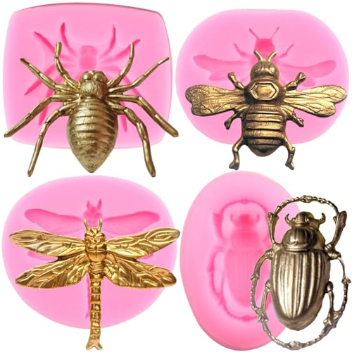 RFGHAC Libelle Biene Silikonformen Spinnenkäfer Fondant Form für Kuchen Dekorieren Cupcake Topper Süßigkeiten Schokolade Harz Zuckergummi Paste 4 Stück von RFGHAC