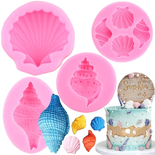 RFGHAC Muschel Silikonform Kuchen Fondant Silikonform Muschel Conch Backformen für Kuchen Dekorieren Cupcake Topper Polymer Clay Schokolade Gummipaste 4 Stück von RFGHAC