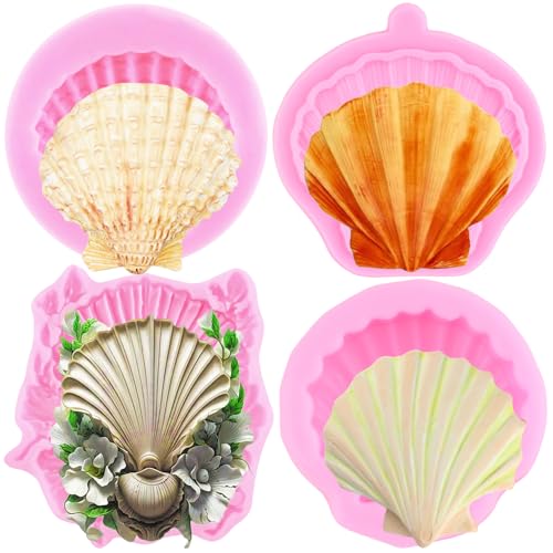 RFGHAC ​​Muschel-Silikonformen Muscheln Fondant-Formen zum Dekorieren von Kuchen Schokolade Blütenpaste Süßigkeiten Polymer-Ton 4er-Set von RFGHAC
