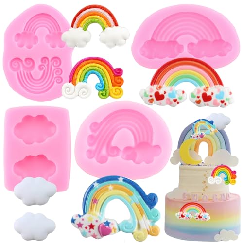 RFGHAC Regenbogen-Silikonformen Wolke Fondant Form für Zuckerkuchen Dekorieren Cupcake Topper Süßigkeiten Schokolade Gummipaste Polymer Clay 4 Stück von RFGHAC