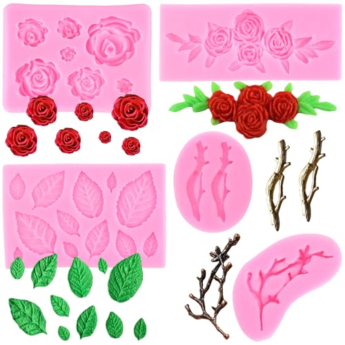RFGHAC Rose Blume Silikonformen Baum Ast Fondant Formen Zweig Zweig Blätter Süßigkeiten Form für Zucker Kuchen Dekorieren Cupcake Topper Schokolade Gummipaste Polymer Clay 5 Stück RFGHAC Rose Blume Silikonformen Baum Ast Fondant Formen Zweig Zweig Blätter Süßigkeiten Form für Zucker Kuchen Dekorieren Cupcake Topper Schokolade Gummipaste Polymer Clay 5 Stück von RFGHAC