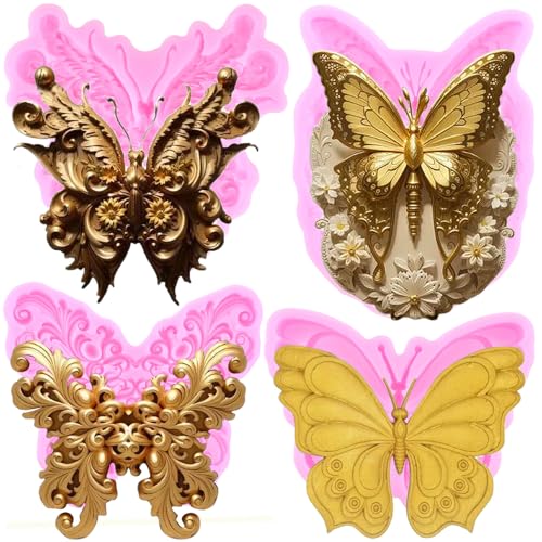 RFGHAC Schmetterlings-Silikonform Schmetterling Schokolade Süßigkeiten Fondantformen zum Dekorieren von Kuchen Blütenpaste Polymer-Ton 4er-Set von RFGHAC