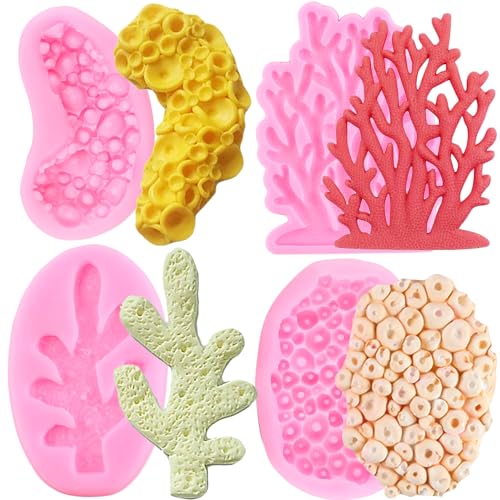 RFGHAC Sea Coral Silikonformen Seetang Fondant Form für Schokolade Süßigkeiten Kuchen Dekoration Cupcake Topper Polymer Clay Gum Paste 4 Stück von RFGHAC