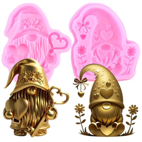 RFGHAC ​​Weihnachtsgnom-Fondantformen Zwergpuppe Kuchendekoration Silikonform Cartoon-Mann Schokoladenform zum Dekorieren von Kuchen Blütenpaste Süßigkeiten Polymer-Ton 2er-Set von RFGHAC