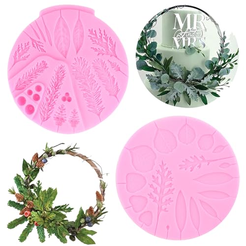 RFGHAC Winter Foliage Flower Pro Silikonform Tannenzapfen Zweig Fondant Form für Hochzeitstorte Dekorieren Cupcake Topper Süßigkeiten Schokolade Gummipaste Polymer Clay 2 Stück von RFGHAC