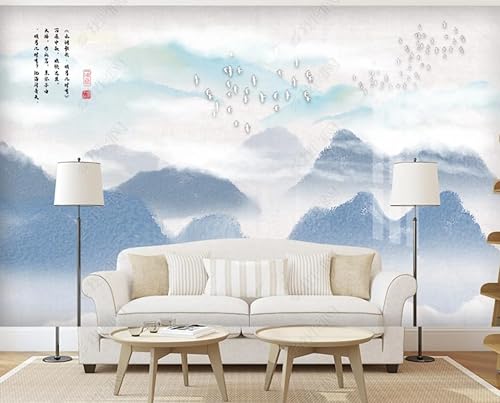 Fototapete 3D Effekt Tapeten 3D Blaue Landschaft Im Chinesischen Stil Vlies Tapeten Wandtapete Moderne Wanddeko Design Wohnzimmer Schlafzimmer Büro Flur400Cm(W)*280Cm(H) von RFGJK