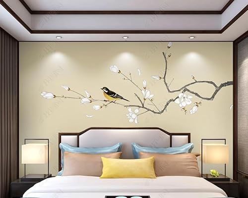 Fototapete 3D Effekt Tapeten 3D Chinesische Klassische Magnolienblumen Und Vögel Tapete Fototapeten Vlies Wandtapete Wohnzimmer Schlafzimmer Wand Schmücken 150Cm(W)*105Cm(H) von RFGJK