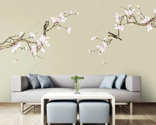 Fototapete 3D Effekt Tapeten 3D Chinesische Klassische Magnolienblumen Und Vögel Vlies Tapeten Wandtapete Moderne Wanddeko Design Wohnzimmer Schlafzimmer Büro Flur400Cm(W)*280Cm(H) von RFGJK