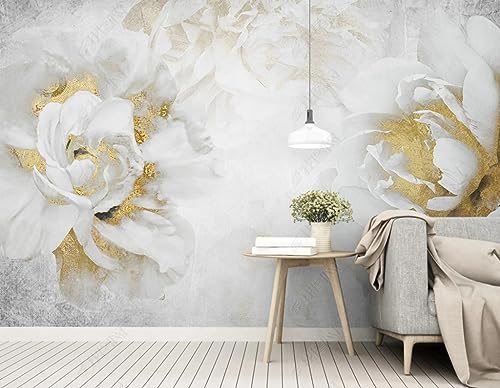 Fototapete 3D Effekt Tapeten 3D Pastorale Blumen Goldene Rosen Vlies Tapeten Wandtapete Wanddeko Design Wohnzimmer Schlafzimmer Büro Flur 400Cm(W)*280Cm(H) von RFGJK