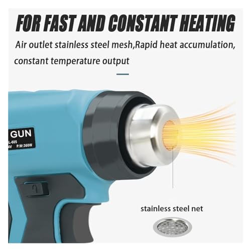 For 18V Batterie Handheld Heißluft Pistole Cordless Wärme Pistole Industrie Hause Haartrockner Power Tool Einfach Zu Bedienen(Sky blue) von RFGTHY