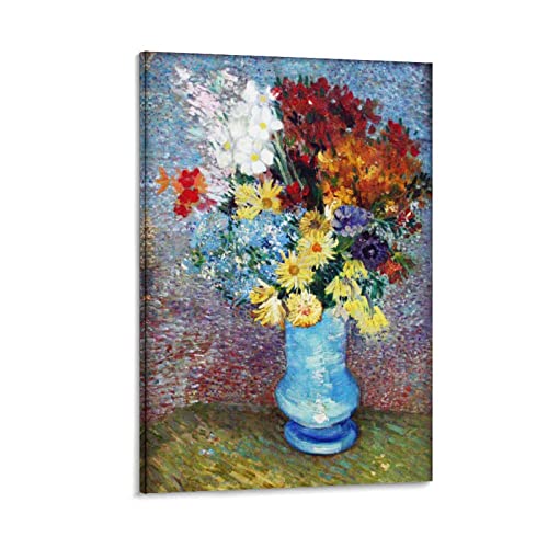 RFME Blumen in einer blauen Vase – von Vincent Van Gogh Malerei Kunstposter Leinwand Wandkunst Poster Dekorativ Modern Home Print Bild Kunstwerke Poster 20 x 30 cm von RFME
