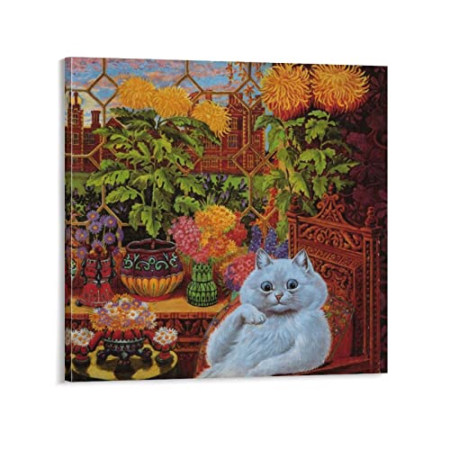 RFME Katze im Garten – von Louis Wain Malerei Kunstposter Poster Kunstdruck Wand Foto Farbe Poster Hängendes Bild Familie Dekor 50 x 50 cm von RFME