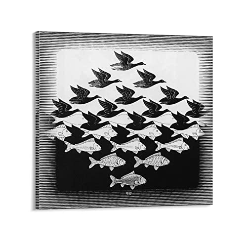 RFME M.C. Escher Malerei Kunstposter Malerei auf Leinwand, Wandkunst, Poster, Scrollbild, Wanddekoration, 30 x 30 cm von RFME
