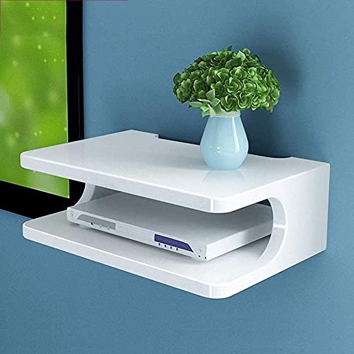 Router Storage Rack Mini Floating Shelf for TV Components Wall Mounted Media Console 2 Tier Waterproof and Easy to Clean Storage Racks for Cable Boxes Routers Remotes, RFSHCIOP, White, Pink von RFSHCIOP