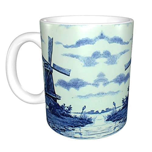 RFSHOP Kaffeetasse im Vintage-Stil, Motiv: Delfter blaue Fliesen-Windmühle, lustige Keramiktasse mit Griff, für Zuhause, Büro, 325 ml RFSHOP Kaffeetasse im Vintage-Stil, Motiv: Delfter blaue Fliesen-Windmühle, lustige Keramiktasse mit Griff, für Zuhause, Büro, 325 ml von RFSHOP