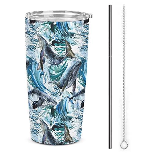 RFSHOP Ocean Waves Wal Aquarell 590 ml Reisebecher Thermobecher Edelstahl mit Deckel auslaufsicher Kaffeetasse für Outdoor-Aktivitäten Büro RFSHOP Ocean Waves Wal Aquarell 590 ml Reisebecher Thermobecher Edelstahl mit Deckel auslaufsicher Kaffeetasse für Outdoor-Aktivitäten Büro von RFSHOP