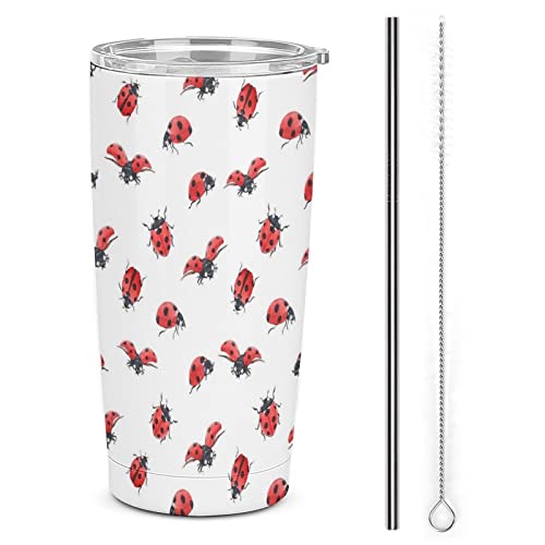 RFSHOP Wasserfarben-Marienkäfer-Thermobecher aus Edelstahl mit Deckel, auslaufsicher, Kaffeetasse für Outdoor-Aktivitäten, Bürogebrauch, 590 ml von RFSHOP