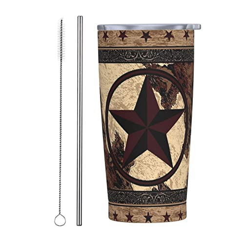 Western Texas Star Rustic Vintage 590ml Reisebecher Thermobecher Edelstahl mit Deckel auslaufsicher Kaffeetasse für heiße und kalte Getränke von RFSHOP