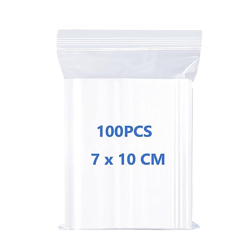 RFWIN 100 Druckverschlussbeutel, wiederverschließbar, mit Reißverschluss, 7 x 10 cm, kleine Plastiktüten, transparent, wiederverwendbar, mit Reißverschluss für Perlen, Schmuck, Snacks, Samen, Münzen von RFWIN