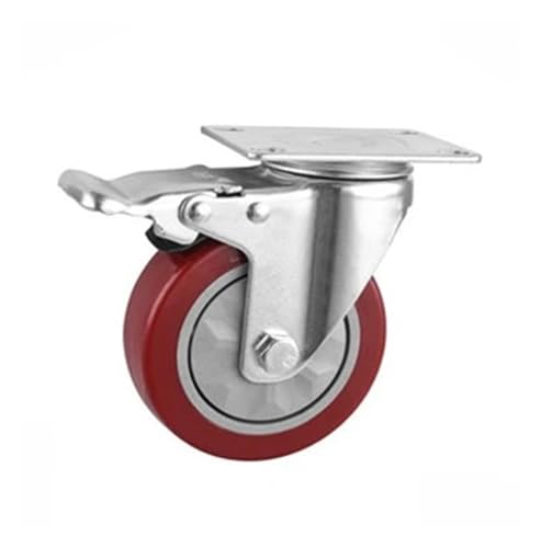 4 Teile/los 3 zoll/4 zoll/5 zoll Medium Maroon Caster Flache Bremse Universal Roller Stille Anti-Wicklung Lager PVC(Brake,4 Inch) von RFXOGTYFZ