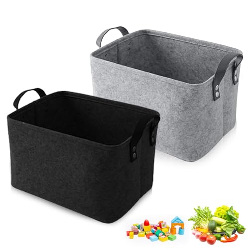 2er Pack Aufbewahrungskörbe, Filzkorb Groß Filzbox Aufbewahrung Filztasche mit 2 Weichen Griffen für Kleidung Accessoires Handtücher und Kinderspielzeug Aufzubewahre von RFYTDCF